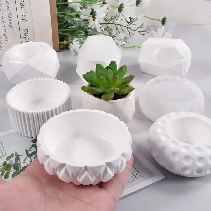 DIY Succulent Flowerpot Silicone Mold Concrete Aromatherapy Plaster Vase Mold Candle Jar Epoxy Resin Storage Box Mould Decor