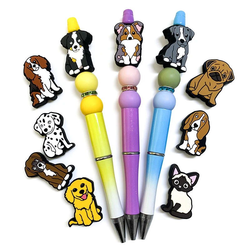 10Pcs Baby Silicone New Food-Grade Cartoon Animal Puppy Beads Oral Care DIY Bracelet Jewelry Nipple Chain Accessories