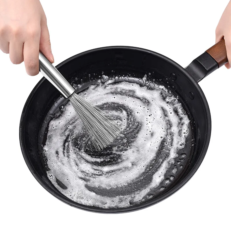 

Stainless steel pot brush kitchen specific good item multifunctional long handle pot washing tool steel wire cleaning pot brush