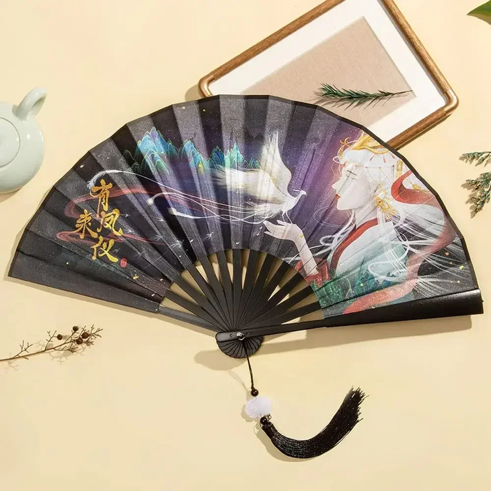 Elegant Silk Vintage Folding Fan with Colorful Tassel - Bamboo Hand Fan for Classical Dance and Home Decor