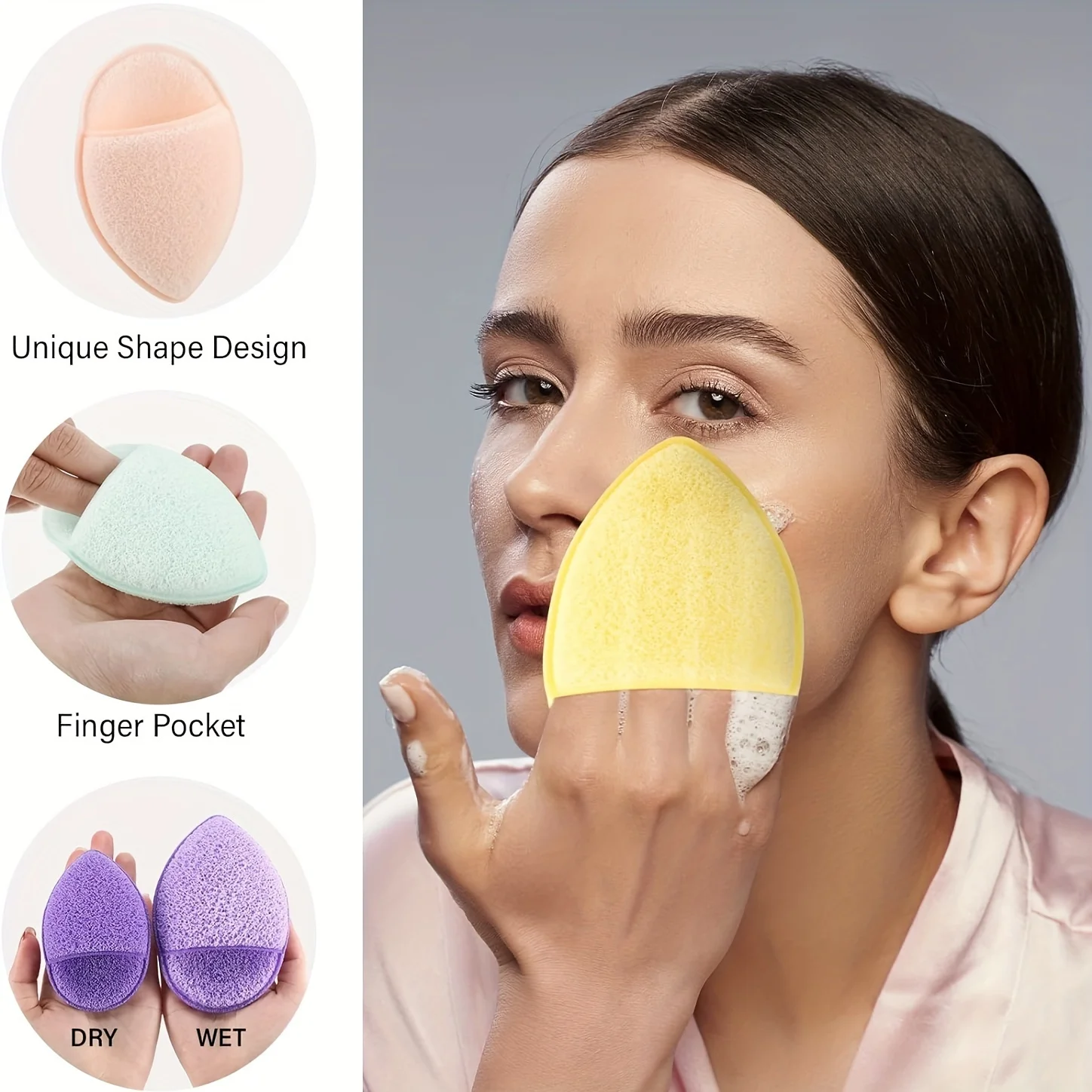 Description Picture 3 of item5 PCS Glove Style Facial Exfoliating Sponge For Deep Cleansing, Reusable, Suitable For Makeup Removal And Cleaning