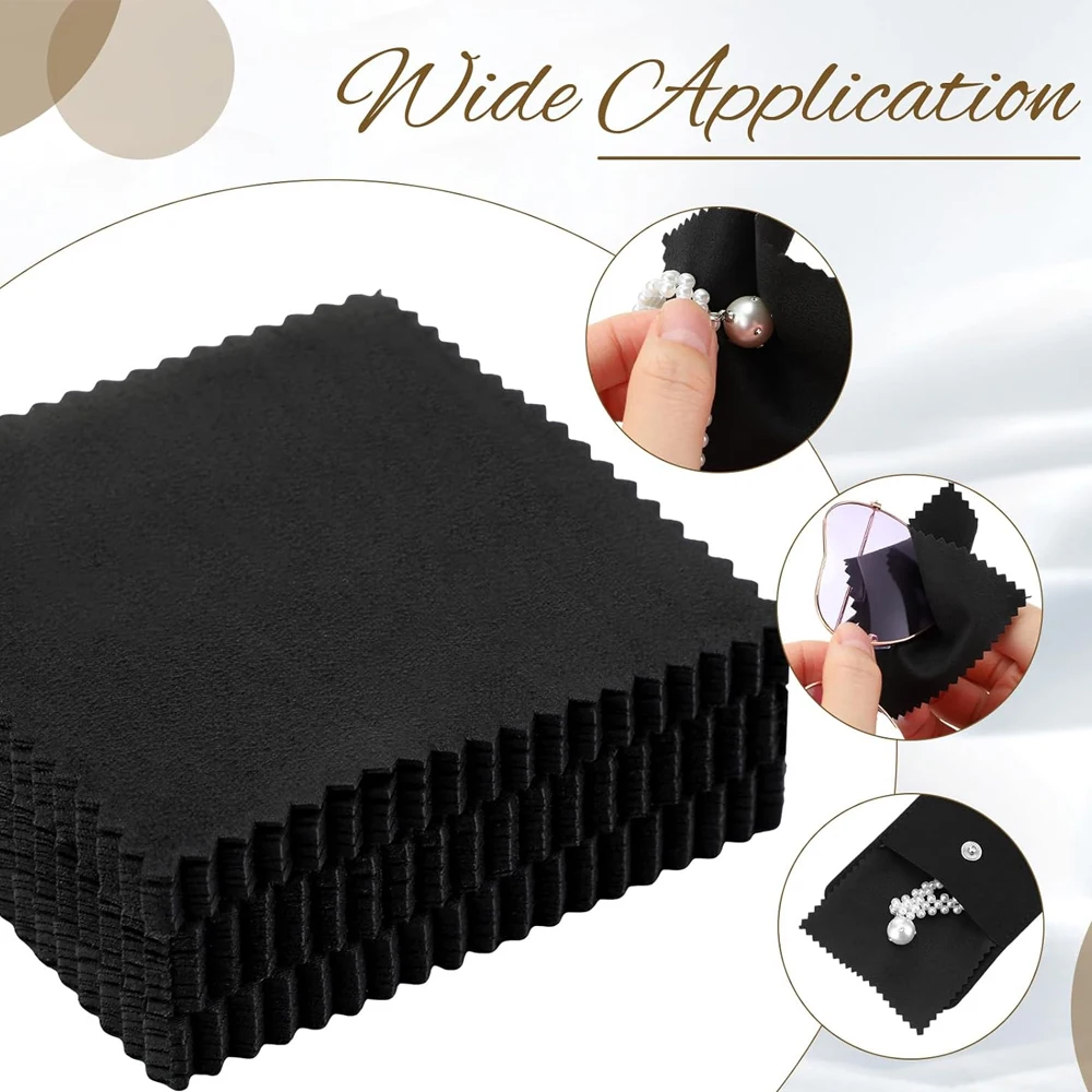 24/50/100er Set personalisierbare schwarze Schmuck-Reisebeutel (8x8cm) mit Logo und silberner Poliertüchern – Logo individualisierbar – Detail 6