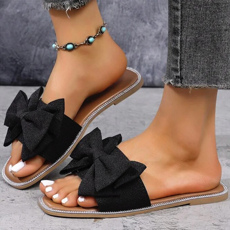 Women's Sandals Black White Summer Shoes For Woman Summer Sandals Women Flat Sandals Chaussures Femme Sweet Footwear Female 2025