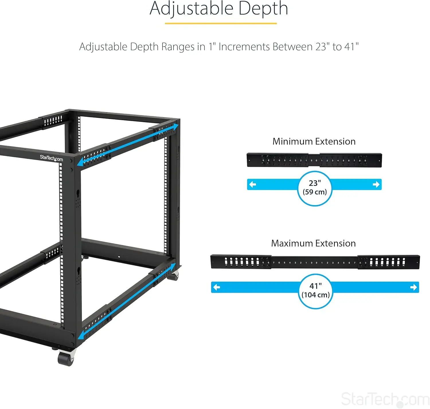 4-Post 42U Mobile Open Frame Server Rack, 19in Network Rack with Wheels, Rolling Rack for Computer AV/Data IT Equip