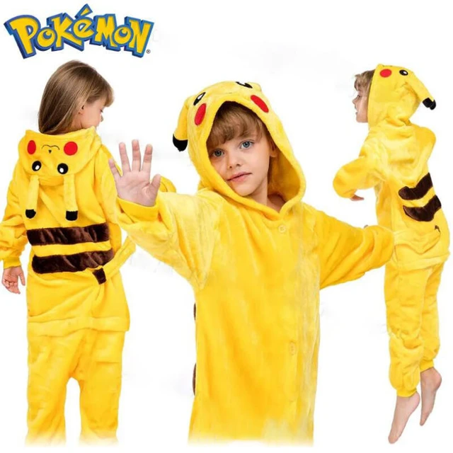 Pijama de flanela luxuoso para crianças, fantasia pokemon, terno