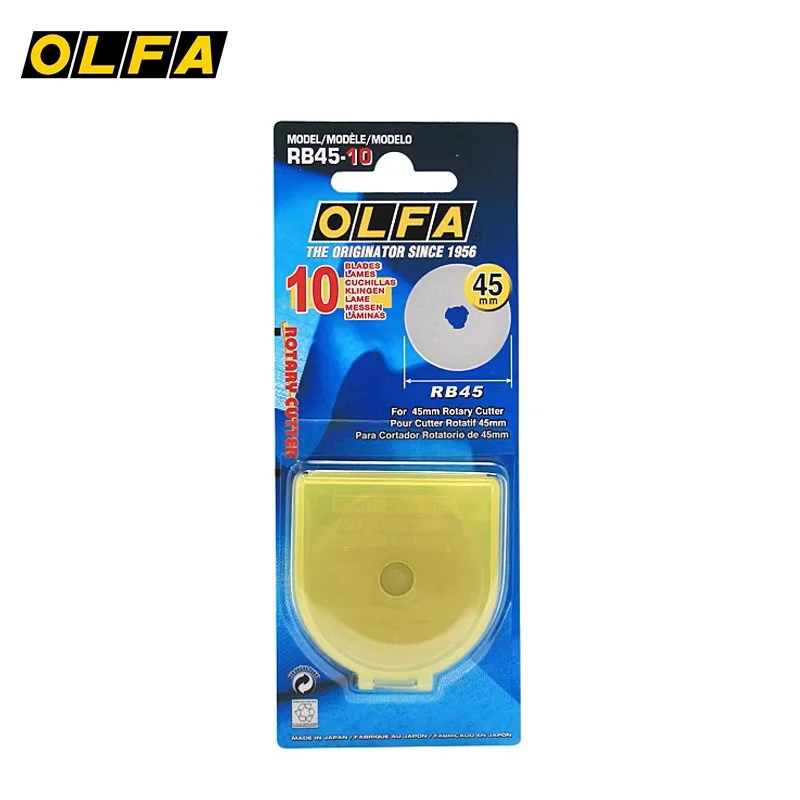Textile Cutting Knife 10 pieces Japanese original OLFA RB45-10 45MM roller knife special blade ASB anti-slip handle alloy steel sharp 45mm blade used for: cutting/tailoring cloth/DIY manual/straight line cutting
