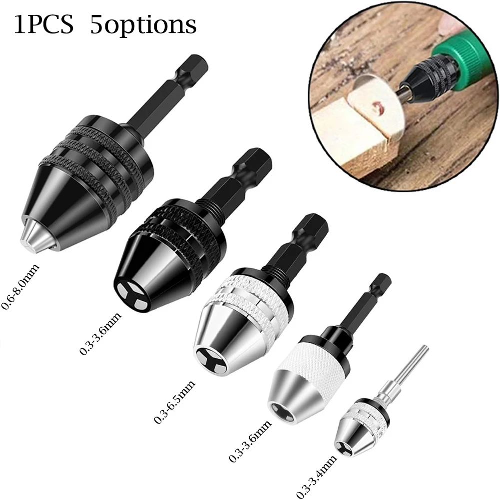 

5 Types Keyless Drill Chuck Electric Drill Bits Collet Converter Extension Screwdriver Drill Adapter Fixture Tool 1/4" Hex Shank