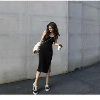 فستان قصير مثير بفتحة طويلة بدون ظهر فستان صيفي سادة جديد أمريكي Y2K ملابس الشارع موضة تنورة كلاسيكية للسيدات 5