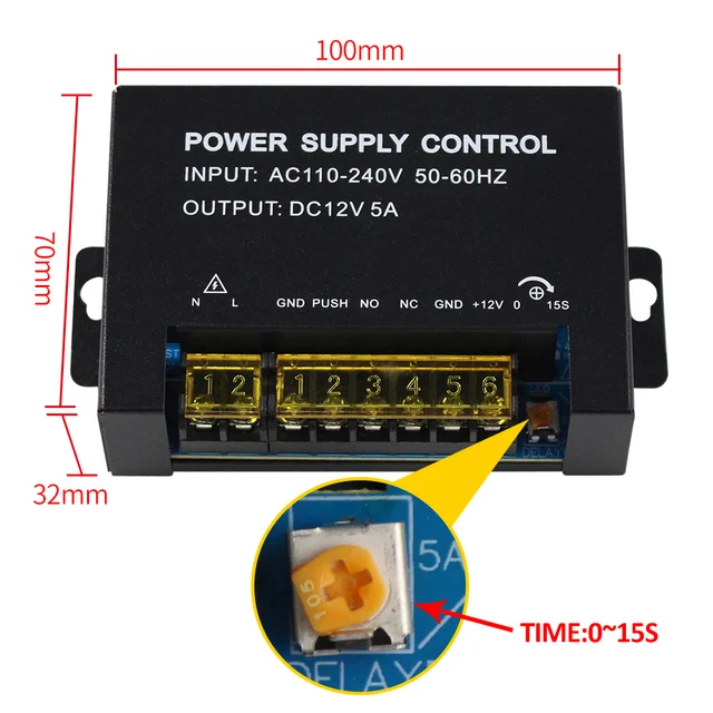 DC 12V Access Control Power Supply Switch 5A 3A Output AC110V-240V Input Power Source Supplier Adapter for Video Intercom System 2