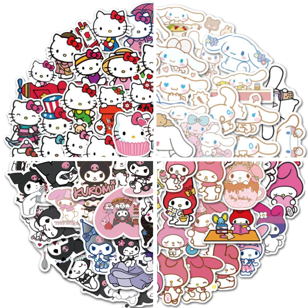 50Pcs Kawaii kuromi Stickers Cute Hello kitty Sticker For Laptop Phone