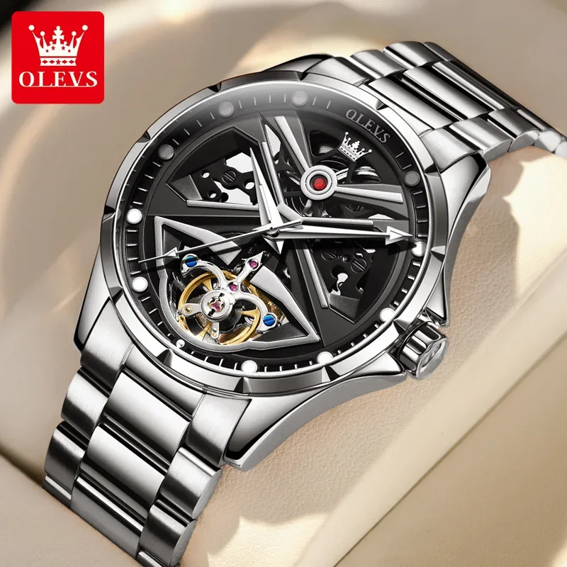 

OLEVS 6655 Watches Skeleton See-Through Tourbillon Live Broadcast Popular Mechanical Watch Luminous Men's Watch