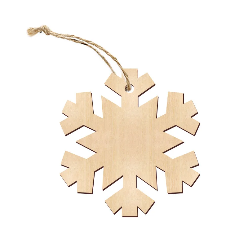 10PCS Christmas Crafts Unfinished Wooden Christmas Ornaments Xmas Tree Snowflake Wood Slices Crafts with Jute Rope for DIY Craft