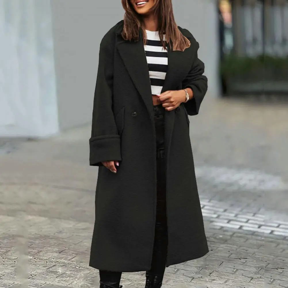 

Women Long Coat Stylish Women's Winter Coat with Lapel Long Loose Fit Double Buttons Thick Cardigan for Warmth for Fall