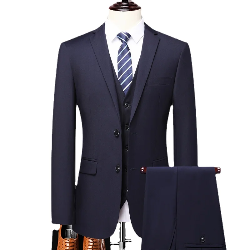 

Men's Suit Jacket Pants Fashion Boutique Solid Casual Business Male Groom Wedding Tuxedo Dress 3 / 2 Pieces Set Blazers Coat