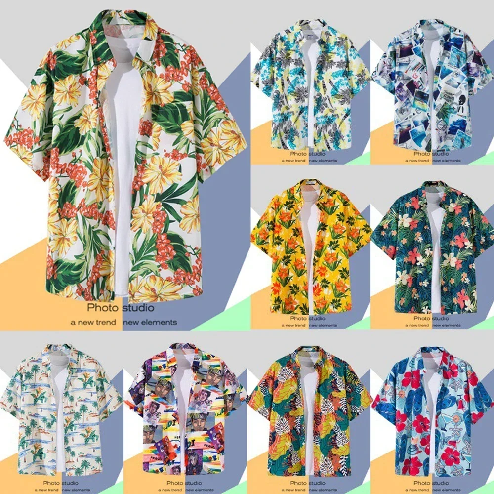 Men's Hawaiian Shirt Retro Printing Single-breasted Beach Short-sleeved T-shirt Summer Holiday Masquerade