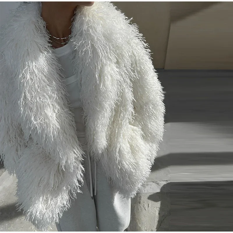 Mode frauen Solide Faux Pelzmantel Flauschigen Langarm Revers Neck Jacke 2025, Herbst Winter Weibliche Warme Täglichen Casual Oberbekleidung – Detail 12