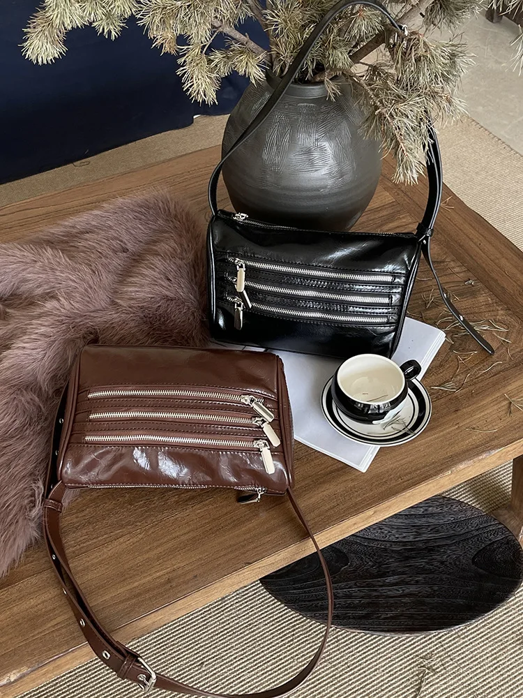 

Винтажная индивидуализированная женская сумка на одно плечо с несколькими карманами на молнии