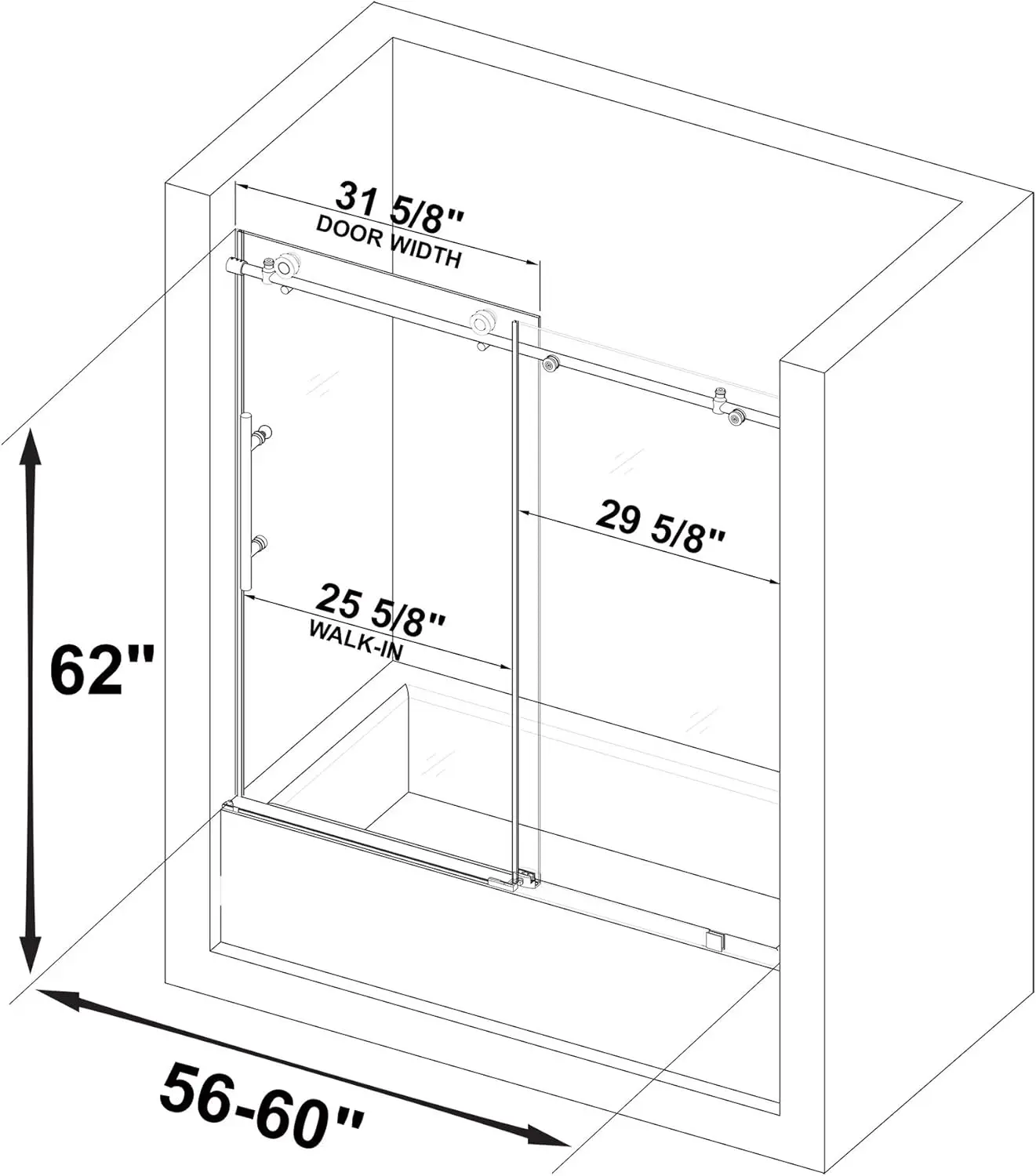Frameless Bathtub Shower Doors Clear Tempered Glass in Matte Black Finish High quality stainless steel hardware ensure a sleek