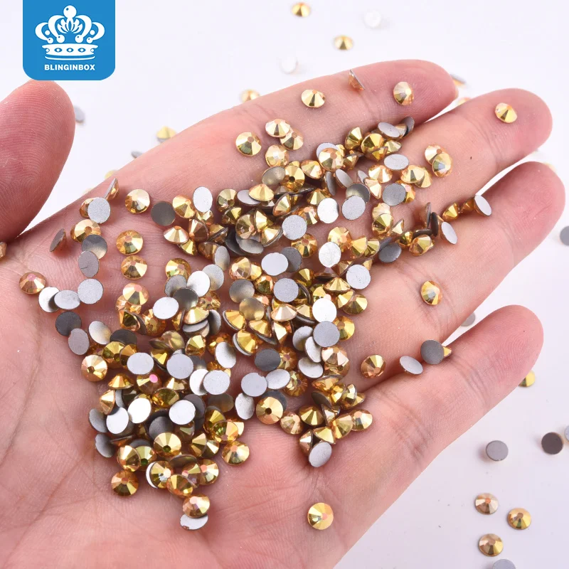Blinginbox 선샤인 골드 비 핫픽스 라인 석 플랫 백 유리 스트 라스 크리스탈 반짝이 네일 참 네일 아트 장식을위한 보석