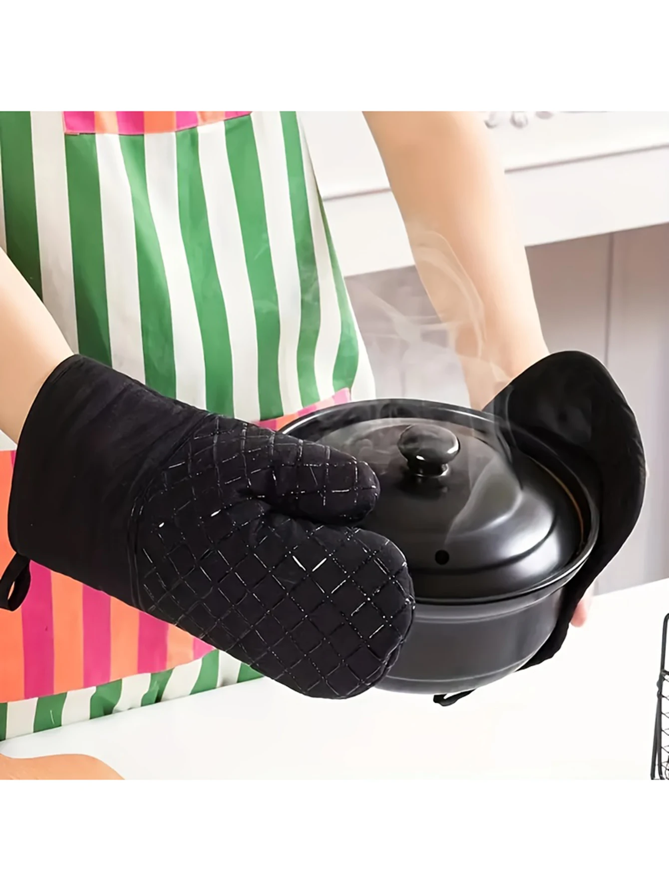 Microwave Cotton Baking Gloves Anti-Scalding Heat Resistant Oven Mitts Bakeware Non-Slip Insulation Gloves