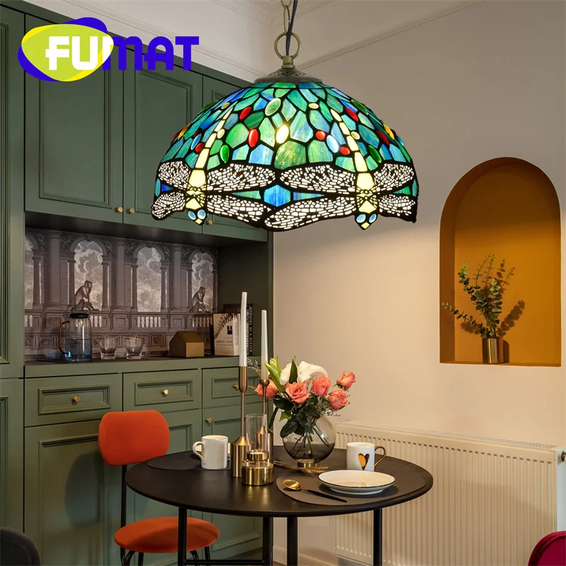 

FUMAT Tiffany stained-glass Garden style Dragonfly chandelier Art Deco Living Room Bedroom Dining Room Hotel pendant light