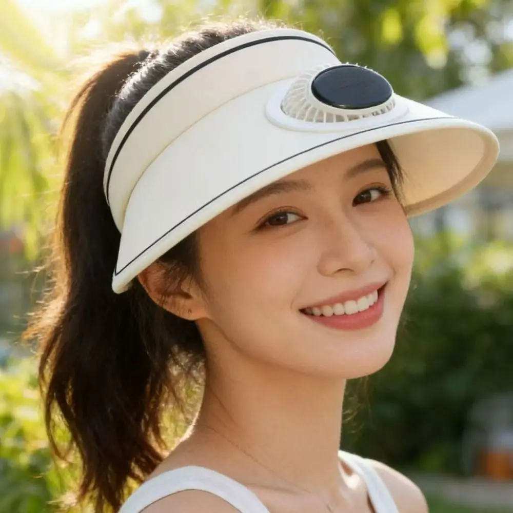통기성 좋은 여름용 팬 햇, 메쉬 소재 자외선 차단 넓은 챙 햇빛 가리개, USB/태양광 충전식 넓은 챙 솔라 팬 캡, 성인용 여름 모자