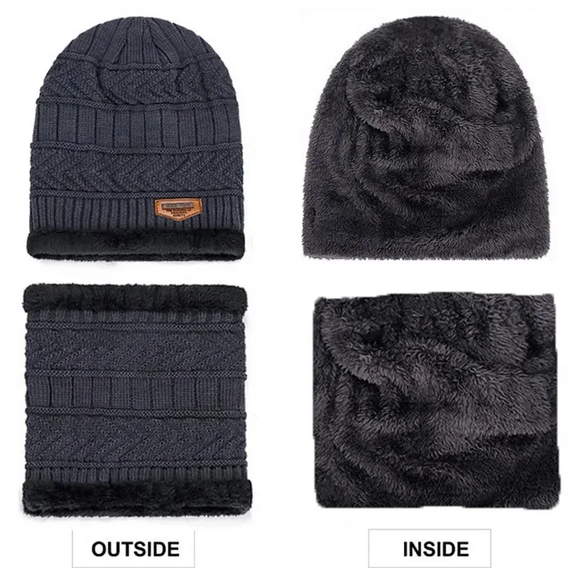 Winter Hats Knit Cap for Men Women with Fleece Scarf Outdoor Riding Hat Warm Thickened Neck Protection Cap Beanie