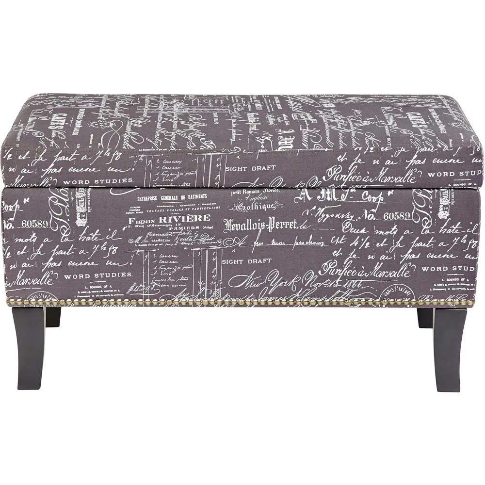 Endora Rectangular Fabric Storage Ottoman with Script-Style Pattern - Storm Grey 4