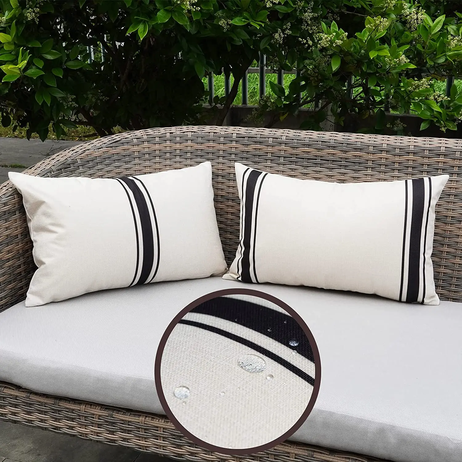 2-Piece Simple Stripe Waterproof Throw Pillow Cover 30x50/45X45cm Garden Outdoor Chair Cushion Cover Home Decoration