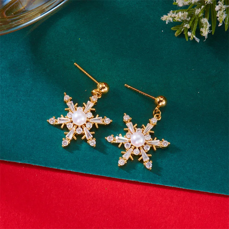 Exquisiter Schneeflocken-Quasten-Ohrring für Damen, leichter Luxus, glänzender Strass-Perlen-Blumen-Ohrring, Weihnachten, Hochzeit, Party, Schmuck – Detail 12
