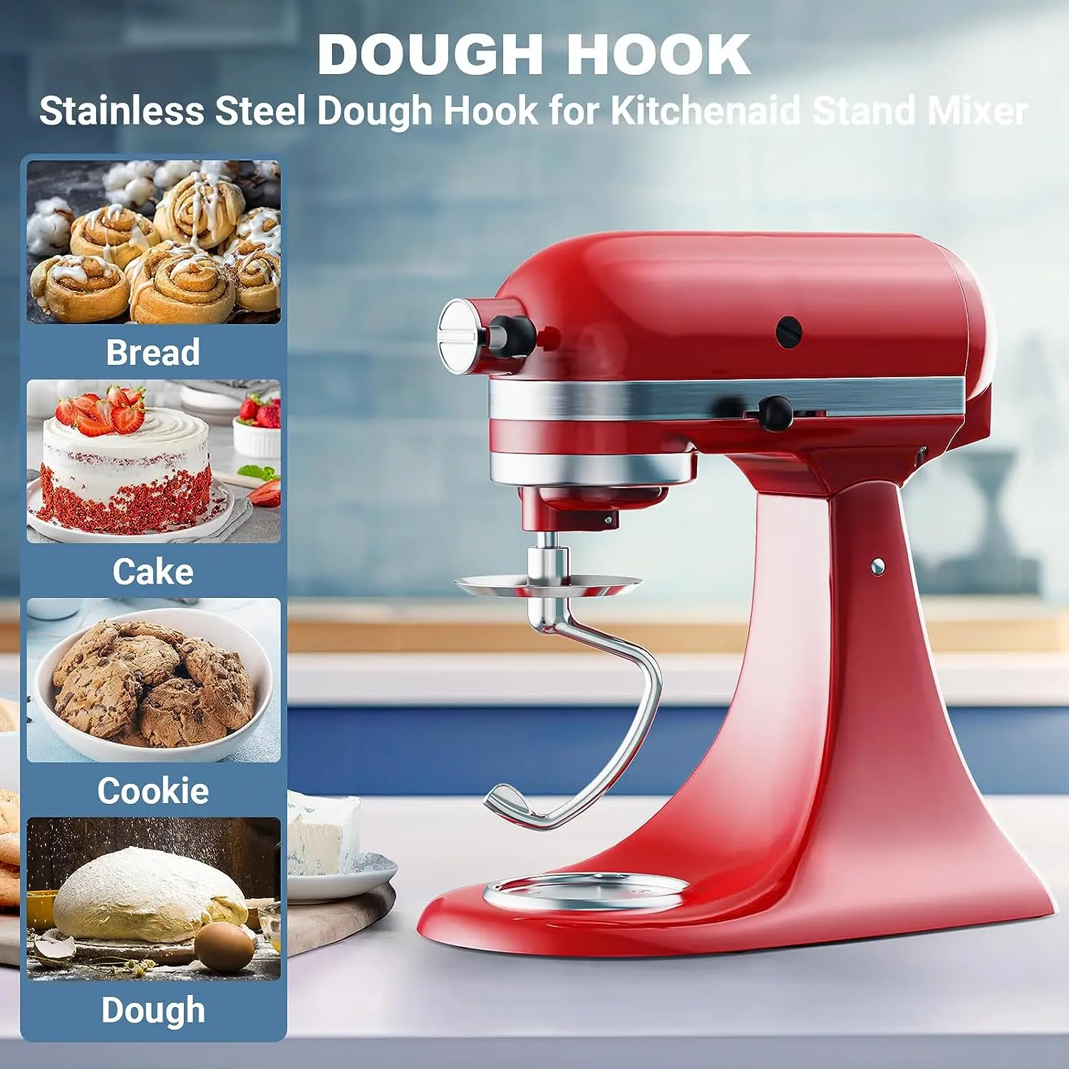 Polished Stainless Steel Dough Hook for Kitchenaid Stand Mixer, Fits 4.5-5Qt Tilt-Head Stand Mixer with Kitchenaid Dough Hook