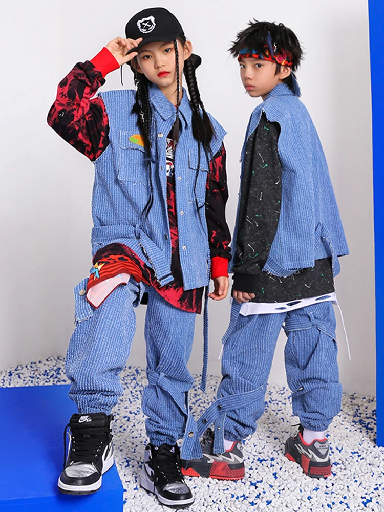 Children Denim Vest Pants Hip Hop Suit For Girls Boys Kpop Outfit Jazz  Performance Clothes Ballroom Hip Hop Dance Costume BL9475 - AliExpress