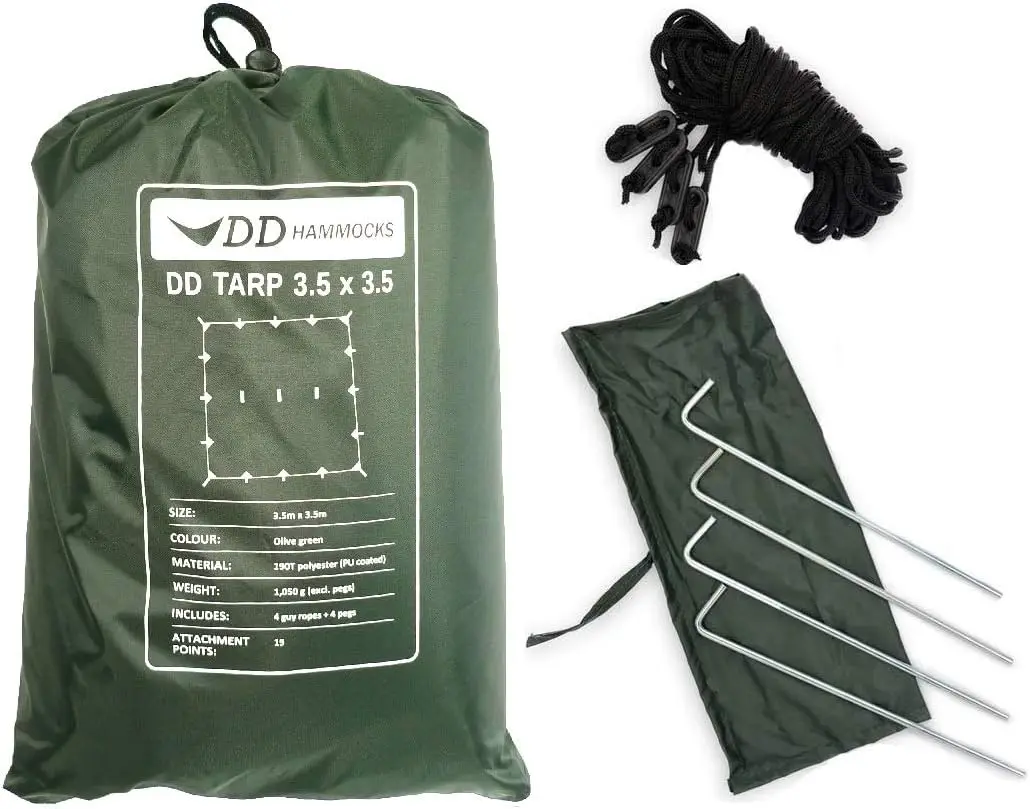 

Tarp 3.5 x 3.5 - Olive Green (11.5ft x 11.5ft) - 100% Waterproof - Lightweight & Multifunctional Large Rainfly Tarp Tent She Out