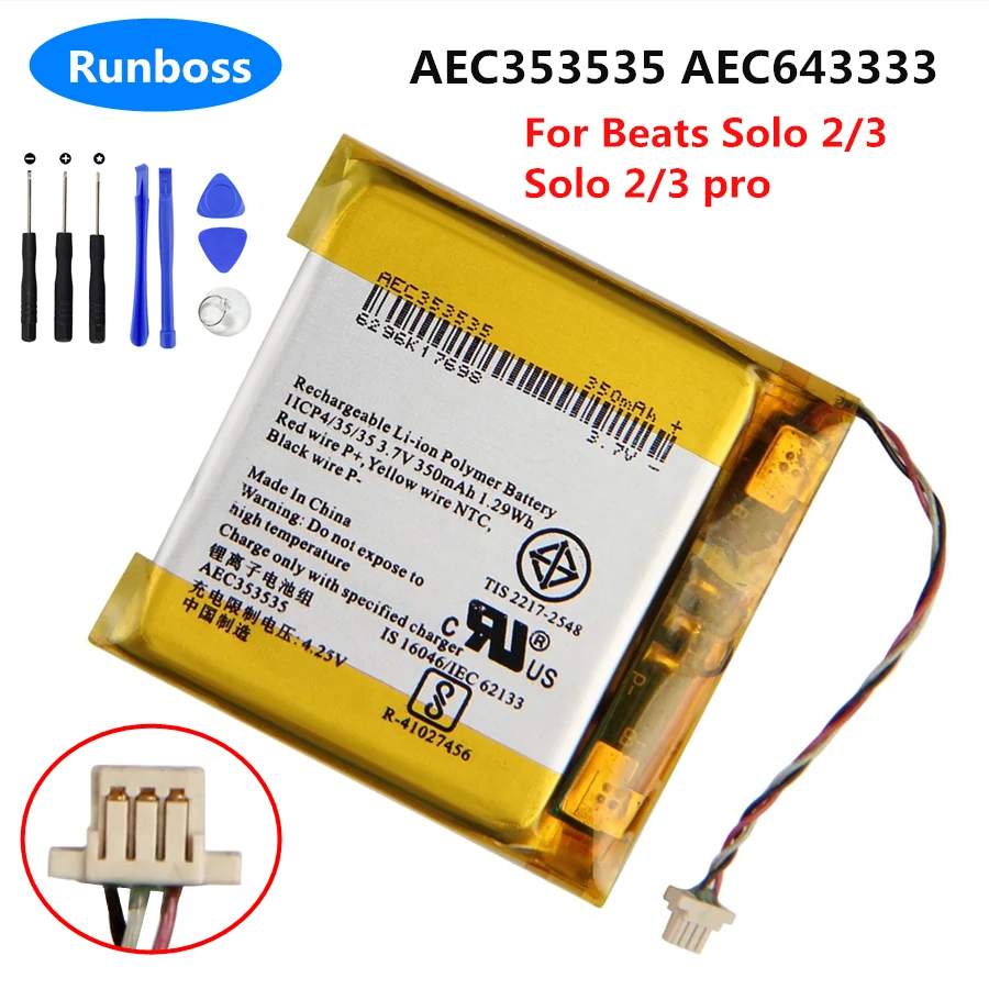 Batteria Di Ricambio Per Cuffie Aec353535 Aec643333 Per Beats Solo 2.0 3.0 2/3 Pro Nuova Batteria Beats Solo3 Solo2 2 3 Wireless + Tools