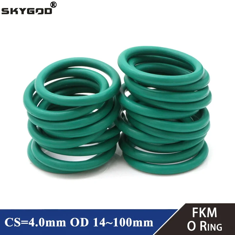 FKM O 링 CS 4mm OD 14  100mm 씰링 개스킷, 절연 오일 고온 저항 불소 고무 O 링 녹색 10 개