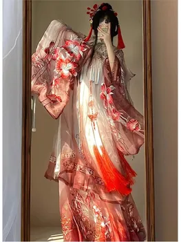 A complete set of Hanfu women with elegant and refined style featuring heavy embroidery large sleeves