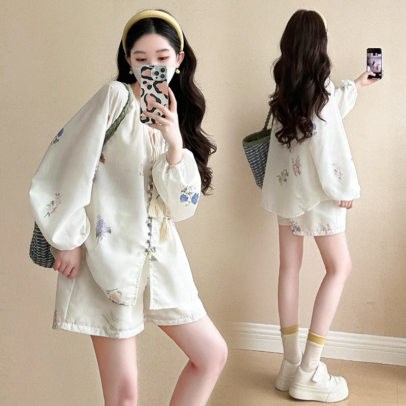 G77133# 2 Pcs Maternity Long Sleeve Stylish Suits Summer Pants Suit