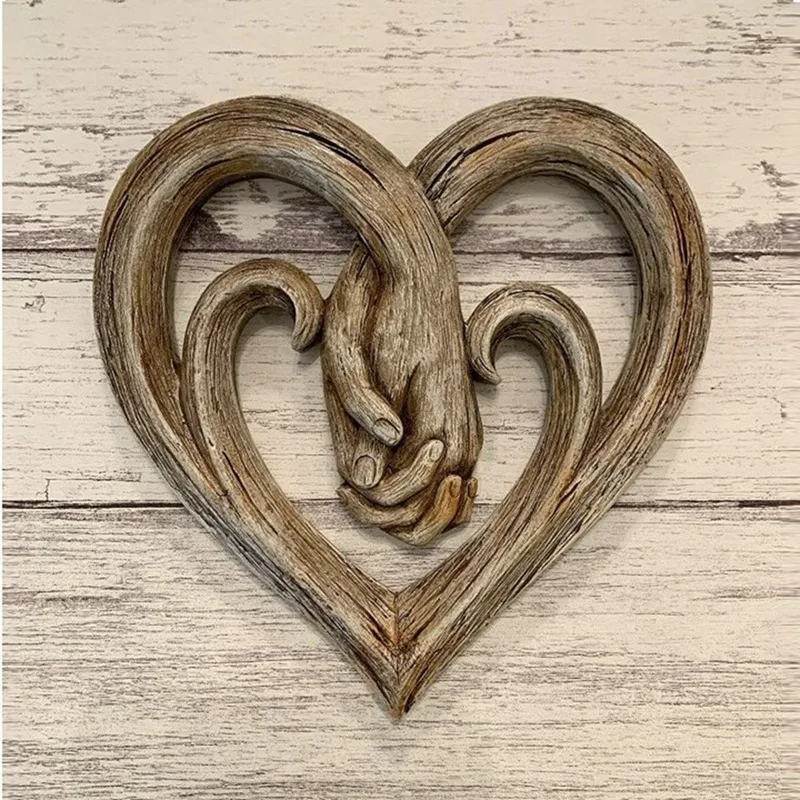 Heart Holding Hands Wall Decor Wooden Sculpture Wall Art Handshake