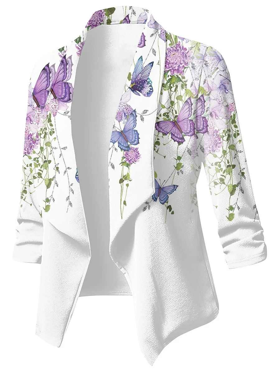 Women's  Blazers Cardigan Coat 2023 Long Sleeve Breathable  Blazers and Jackets Ruched Asymmetrical Casual Business Suit Outwear