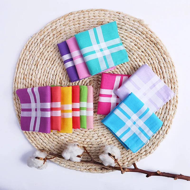 

NEW Square Cotton Handkerchief For universal Men Women popular stripe Pocket Towel For New Year Wedding Party Christmas Gift