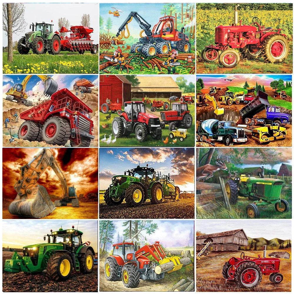 Diamond Painting 5D DIY Square Drill Diamond Painting Tractor Excavator Rhinestone Embroidery Crystal Mosaic Cross Stitch Kit Home Decorr Gifts