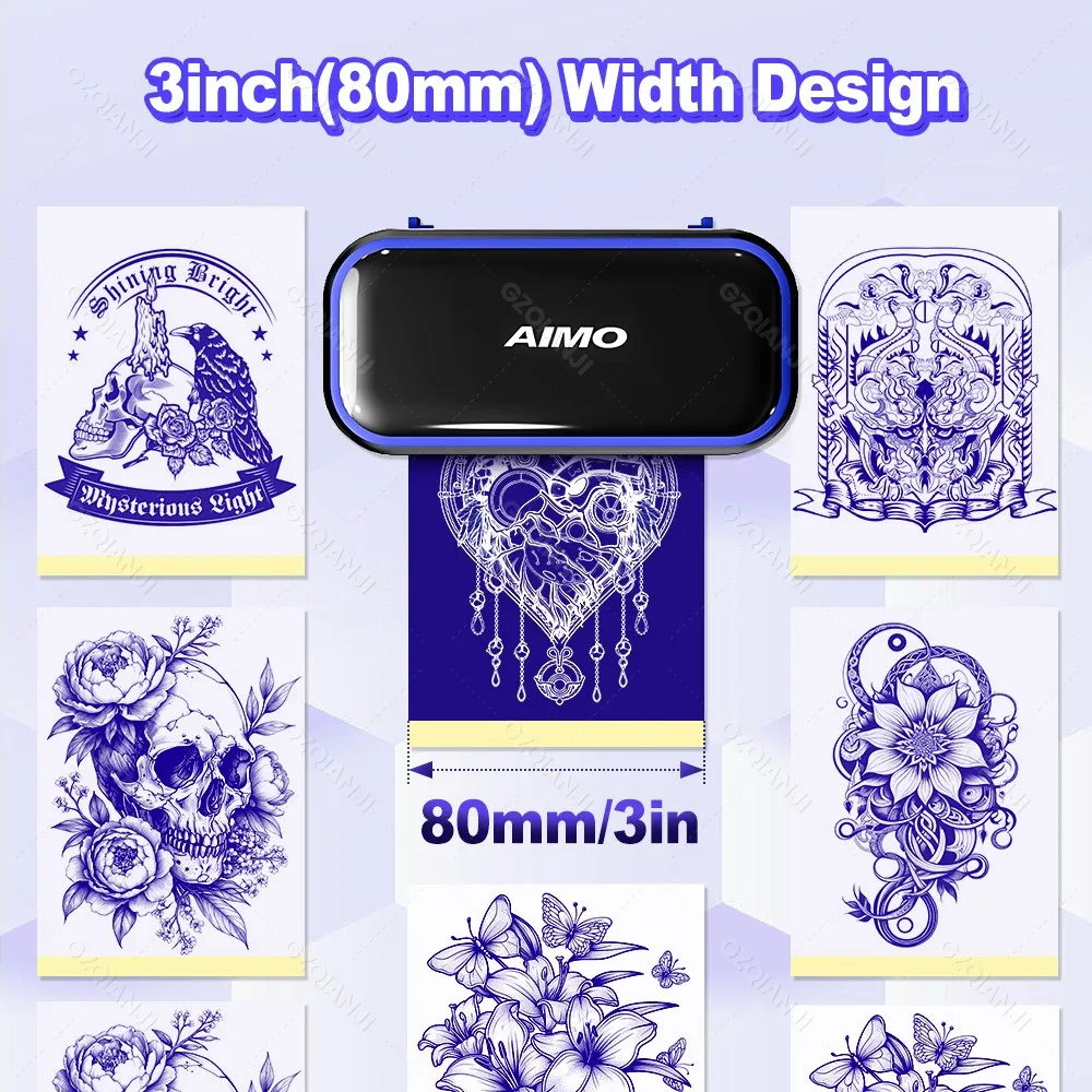 Mini Tattoo Stencil Maker 80mm/3inch Wireless Bluetooth Thermal Tattoo Printer with Transfer Paper for Compact Size DIY Artist