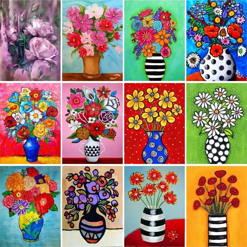 Gatyztory Frame Diy Painting By Numbers Kits Flowers Picture By Numbers