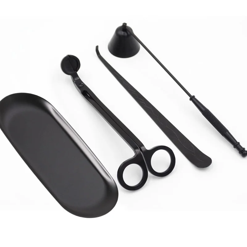candle wick trimmer 4Pcs/set Candle Wick Trimmer Scissors Extinguisher Hooks Candle Accessories with Tray Stainless Steel Wick Trimmer Dipper Tool