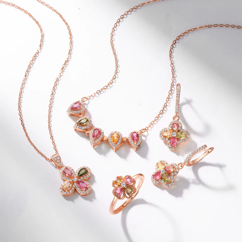 ALLNOEL Natural Tourmaline Dangle Earrings For Women Colorful Exquisite Four Leaf Clover Flower Rose Gold Jewelry Free Shipping 4