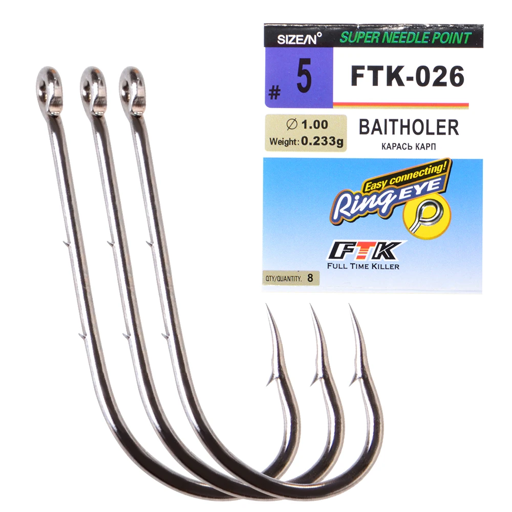 

FTK Long Shank High Carbon Steel Fishing Hook 5#-16# Fishing Accessories Jig Head Sharp Hook Fishing Tackle For Carp Fishing