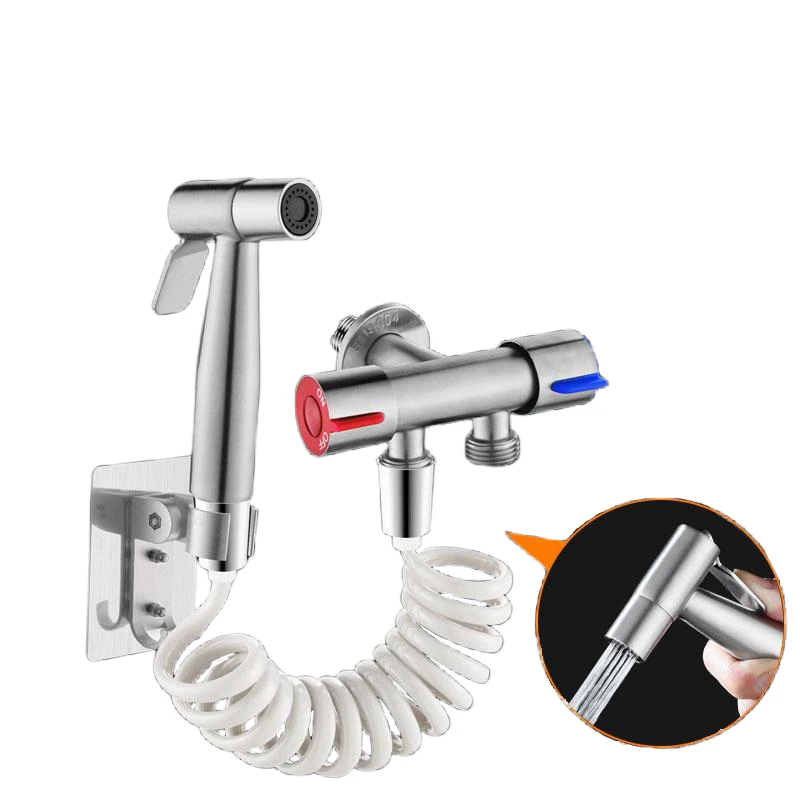 304 Stainless Steel Spray Gun Shower Handheld Bidet Sprayer Set Handheld Toilet Bidet Faucet Sprayer Shower Nozzle Self Cleaning