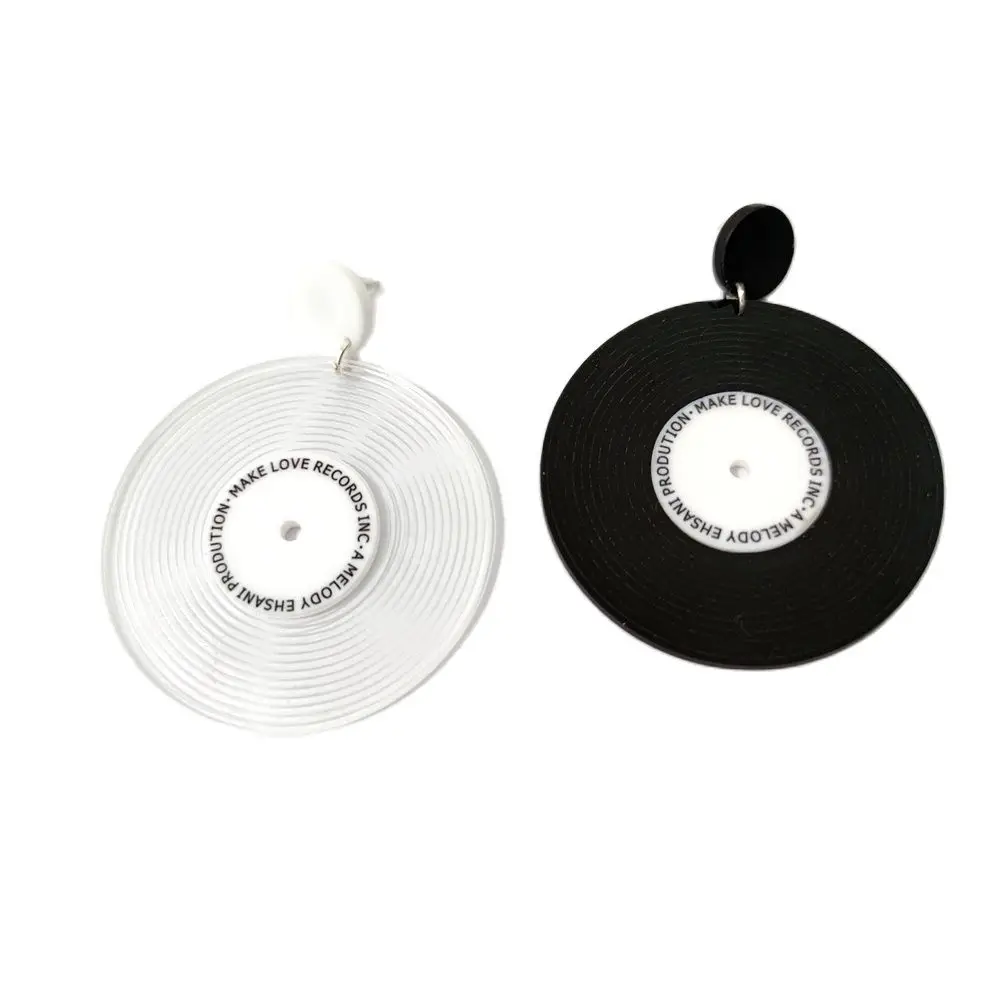 KUGUYS Vintage Vinyl-Ohrhänger für Damen, schwarz, weiß, transparent, Acryl, runde Form, Schmuckzubehör – Detail 6