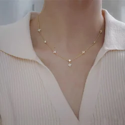Elegant Zircon Four-Leaf Flower Necklace - Luxury Fashion Choker - 45cm (DD-TN28-gold)