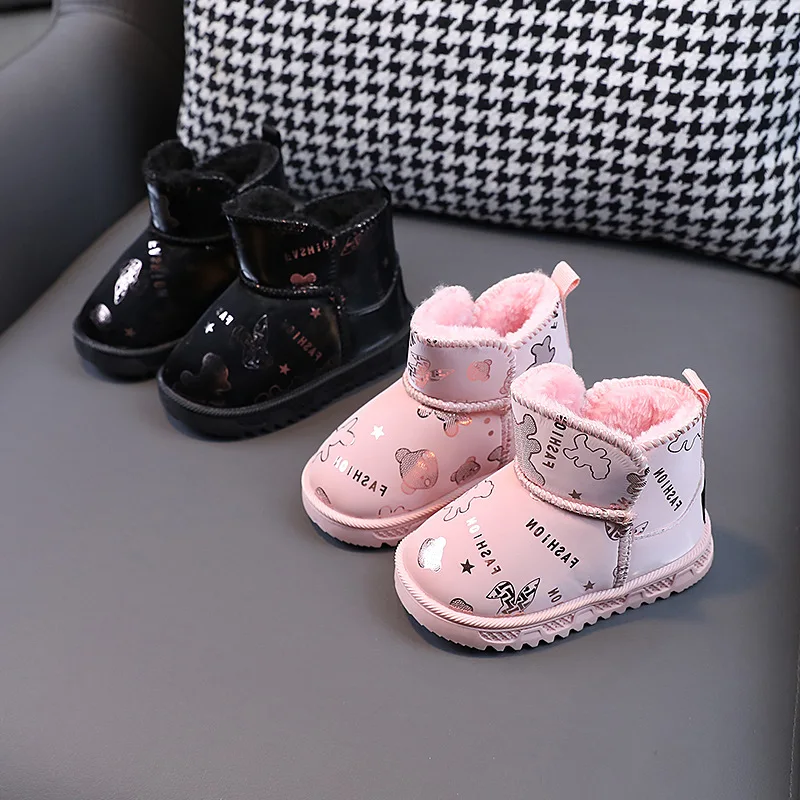 

2023 Winter New Children Children's Shoes 1-5 Years Old 3 Girls' Snow Boots plus Velvet Thickened Boys' Cotton Shoes Toddler